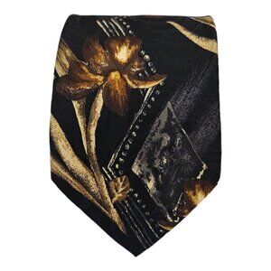 KLAUSS BOEHLER Black Floral Art Silk Tie ITALY 59"/ 3.7" EC